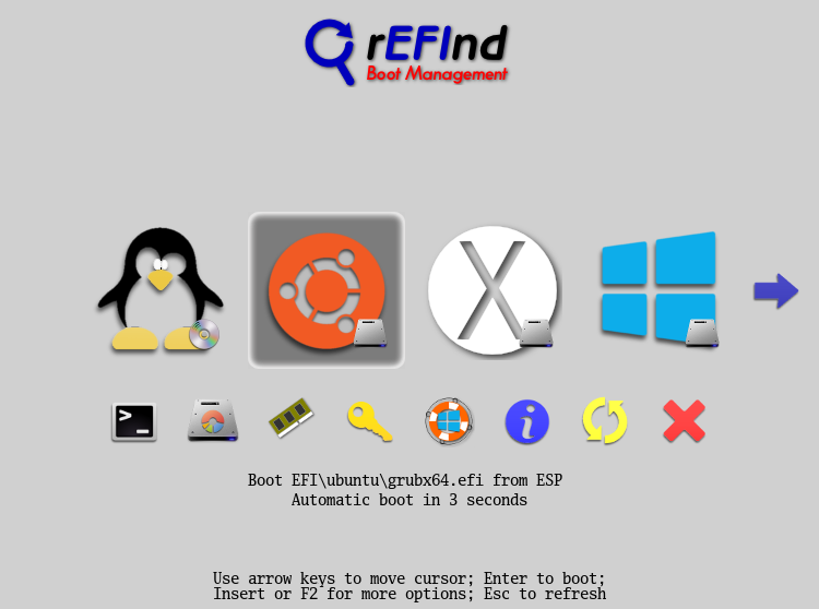 Refind Boot Manager Screen