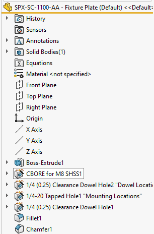 Part Feature Tree in SolidWorks