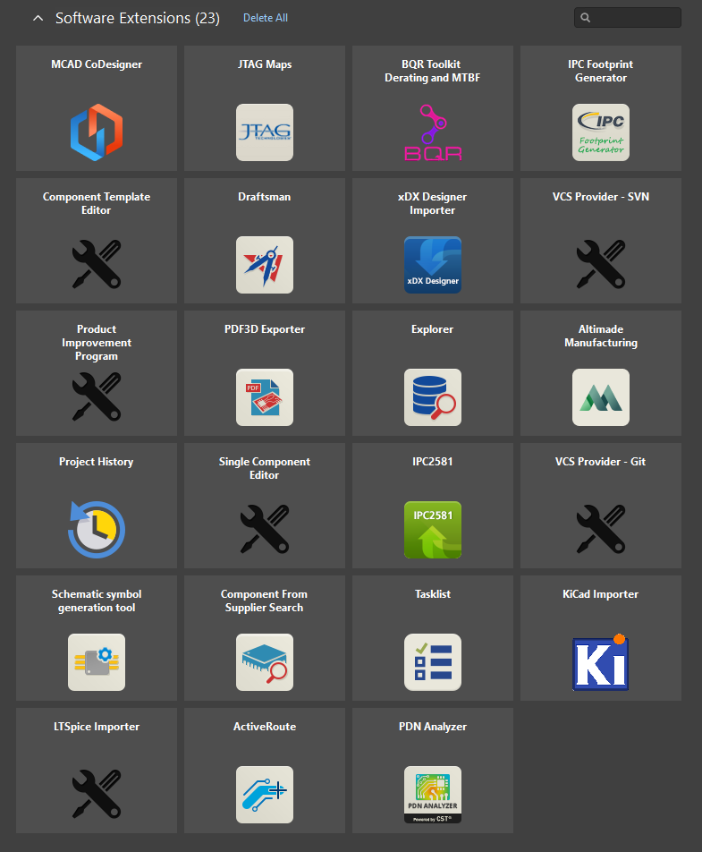 Options (names and logos) for software extensions