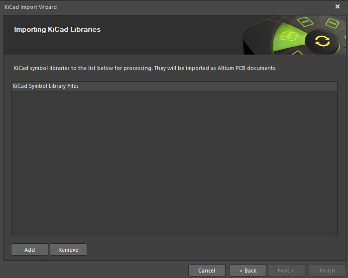 Import window in KiCad Import wizard for adding KiCad Libraries